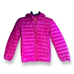 Primary Lightweight Puffer Girls Hooded Jacket Raspberry Size 12 Girls